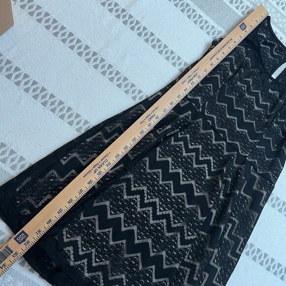 Candie's Black Tan Chevron Lace Sleeveless Dress Mini Striped Keyhole Medium - Picture 5 of 11